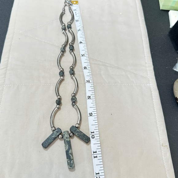 Silver Tone (beads & tubes) & Kambamba Jasper stone necklace Toggle clasp - Picture 7 of 15